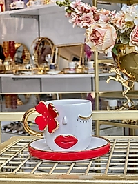 24k altın detaylı kız figürlü fincan