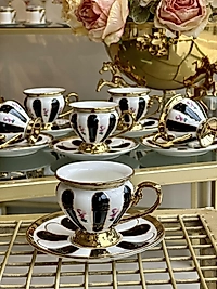 6’lı Piano Black Rose Porselen Kahve Fincanı Gold