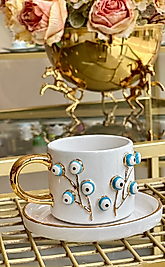 Fincan 24K altın detaylı el boyaması tasarım fincan